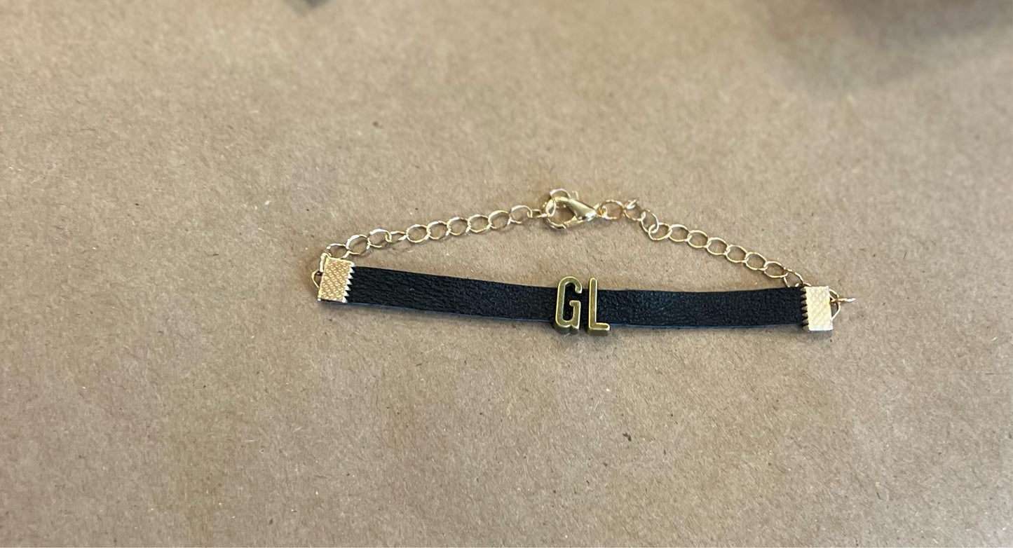Leather initial bracelet